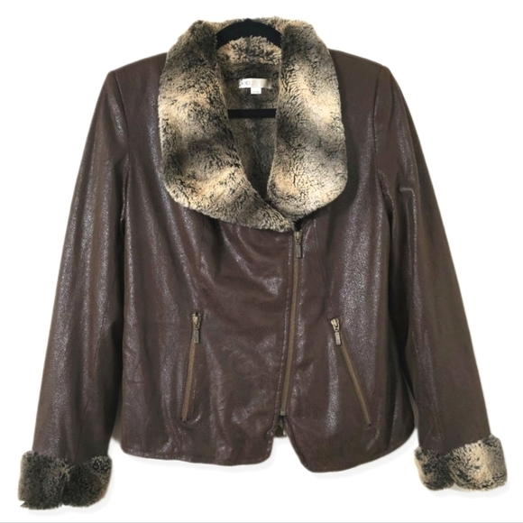 CLEO Brown Faux Leather Suede Jacket, Buttery Soft Faux Fur Lining & Cuffs, XS - Picture 2 of 16